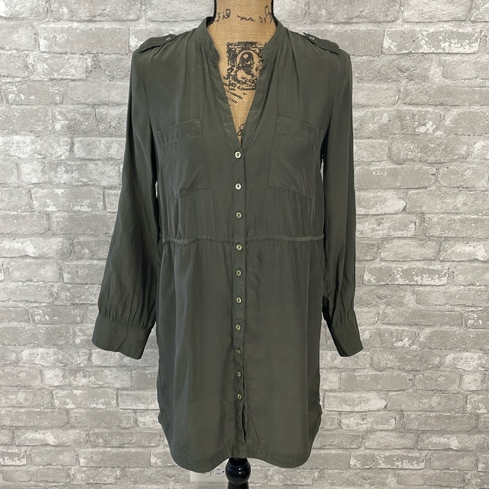 Yellow Is Gold by Sunshine & Shadow Olive Green Silk Shirt Dress